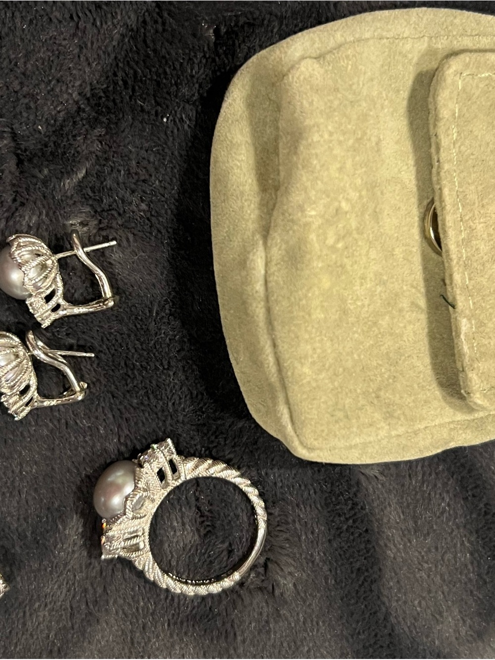 Judith Ripka Silver Pearl Accent Ring with Clear Stones